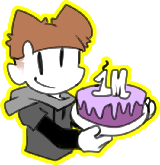 Oliver holding a cake with "1M" shaped candles
